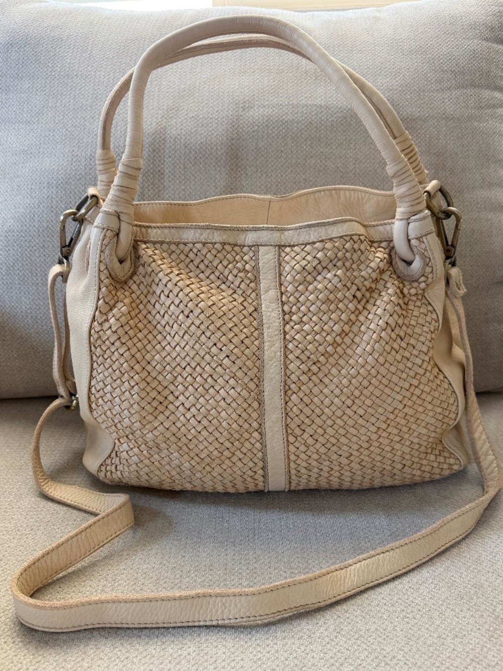 SUNDANCE Women's Handbag Cream Genuine Leather Boho Purse Made In Italy